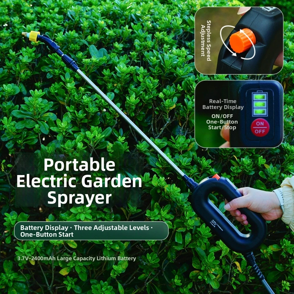 3.7V Portable Sprayer with Adjustable Telescopic Rod and Three Interchangeable Nozzles for Accurate Water Distribution Control