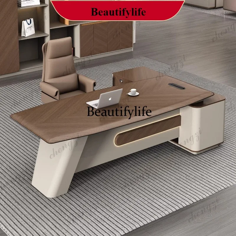 E153 Boss Manager Desk, Premium Business  Single Desk and Chair Combination, High-End CEO Computer Desk