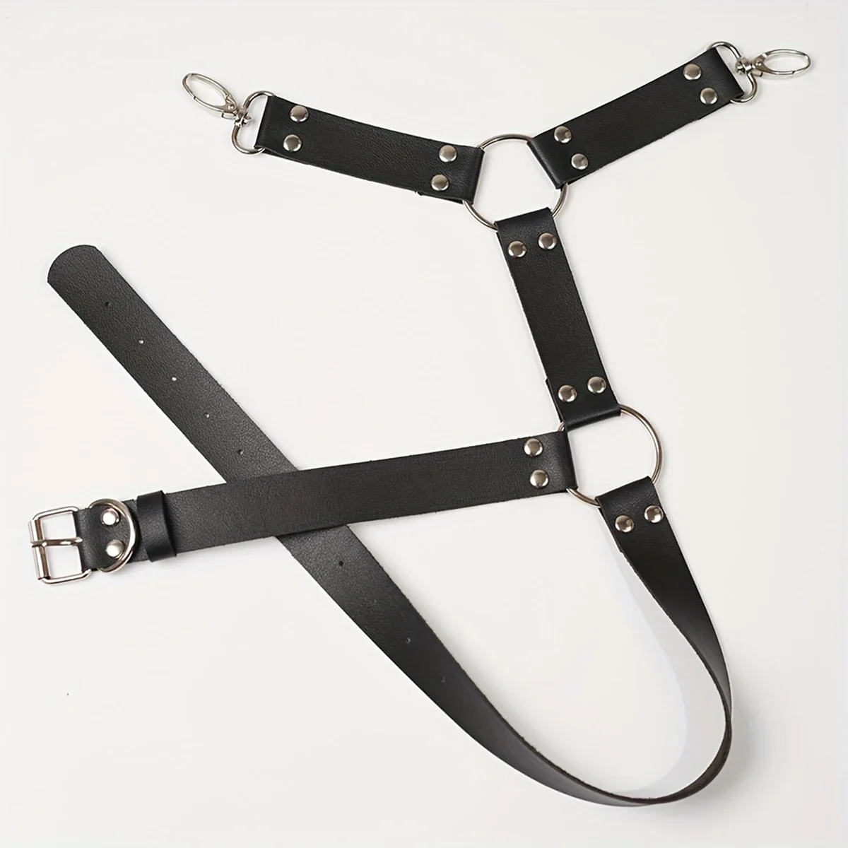 Punk Suspender Men Pu Leather Harness Garter Bondage Leg Belt Suspenders for Jeans Pants Gothic Accessories Adjustable Keychain