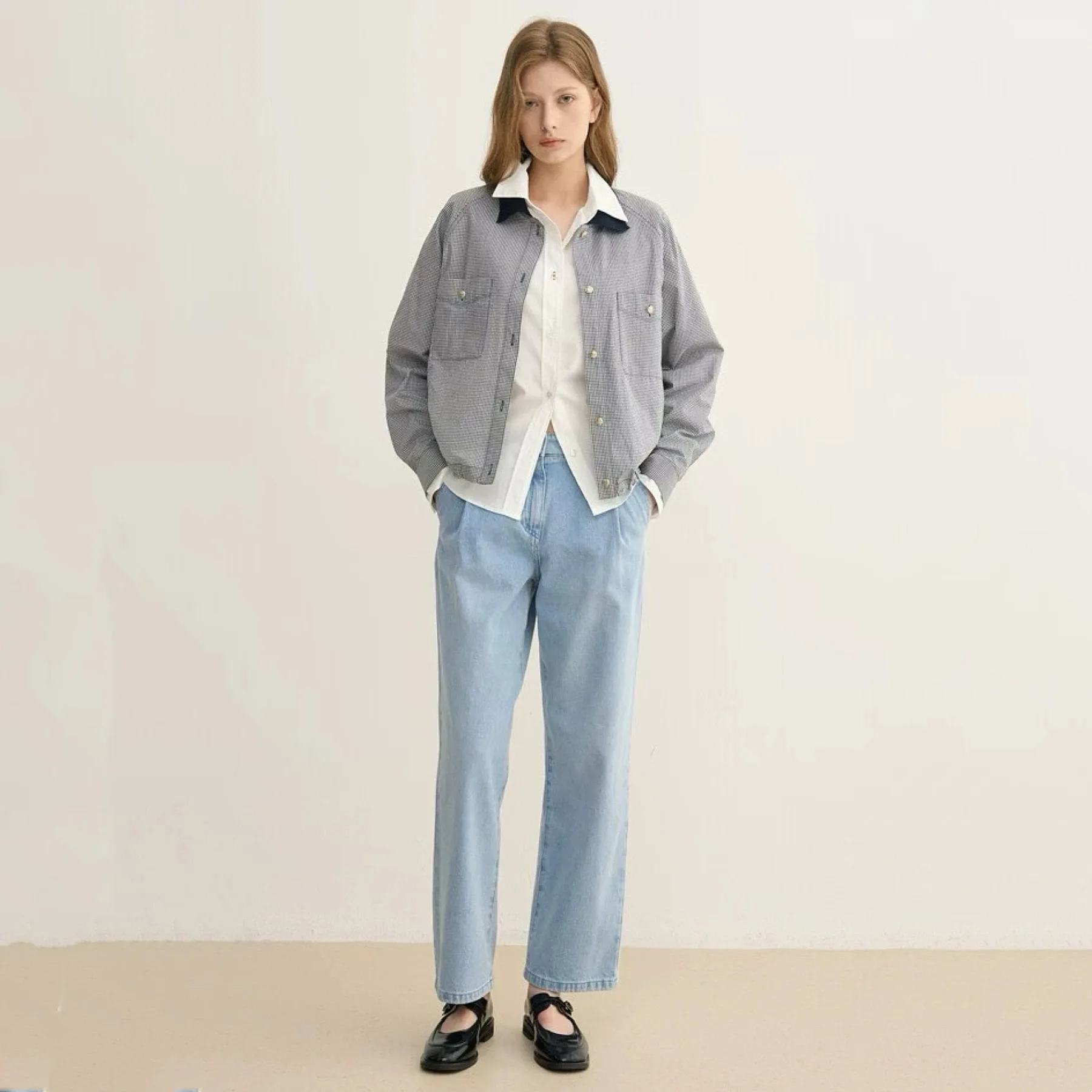 جاكيت جلدي SJ25 للخريف، معطف كاجوال بياقة، تصميم مرقع بنمط مربعات، أسلوب ملابس العمل، معطف متعدد الاستخدامات للسيدات، نمط الت...