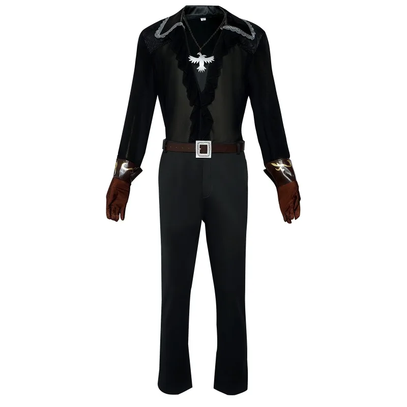 Identity V Norton Campbell Black Tulip Cosplay Costume Black Shirt Pants Cowboy Hat Belt Gloves Set For Halloween Party