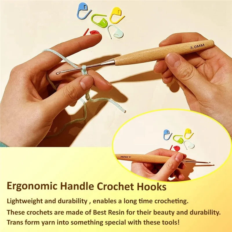 8 pezzi di uncinetti in legno 3.0mm-6.5mm, Set di uncinetti con manico ergonomico