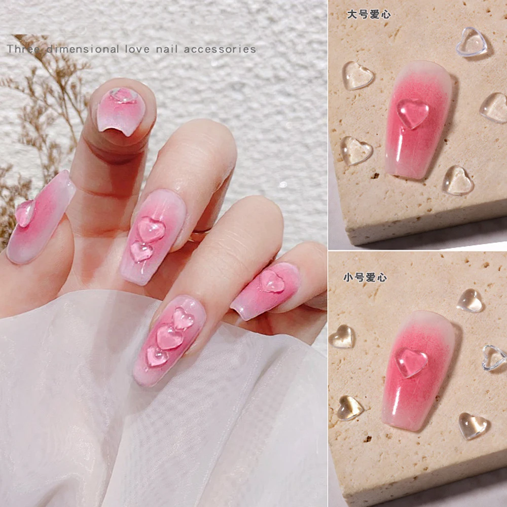 20-100 pezzi di ciondoli per decalcomanie per nail art a forma di cuore 3D per unghie, ciondoli per unghie a forma di cuore in acrilico trasparente 3D per donne Accessorio per salone manicure fai da te *