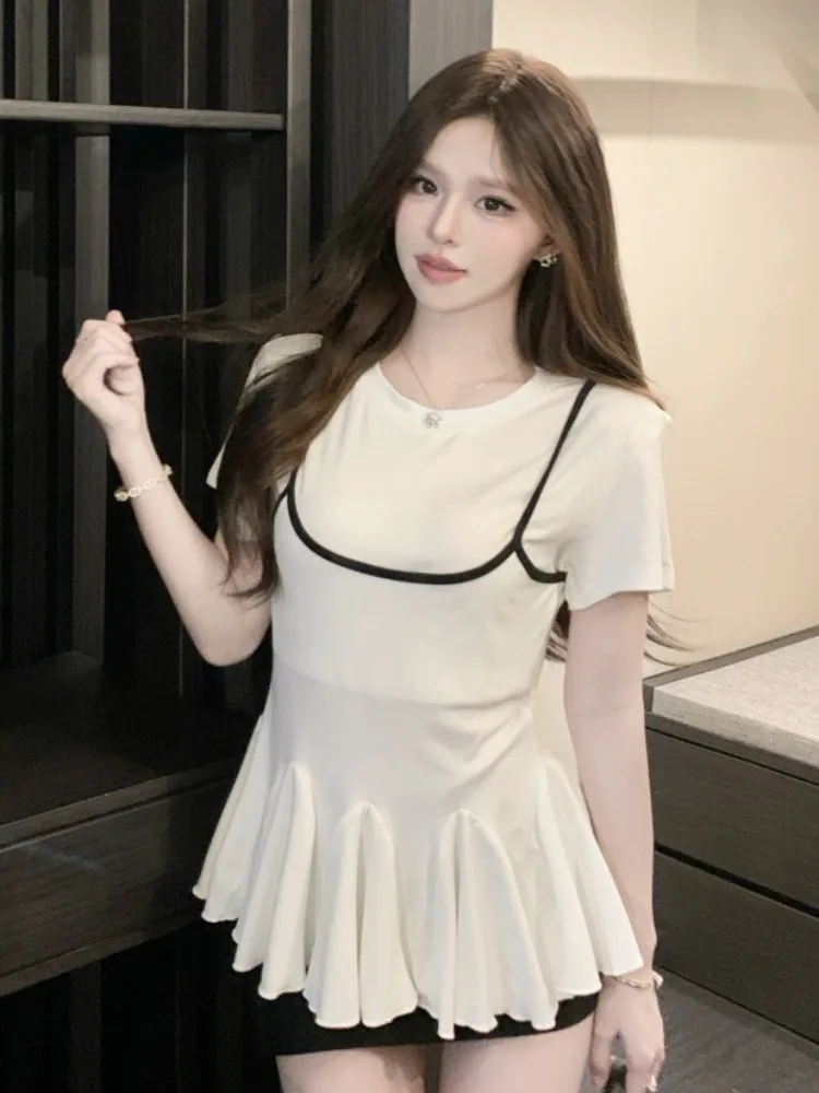 Conjunto de camiseta y camiseta sin mangas de Color Blo ort Sve ajustado, novedad de verano para mujer, conjunto de dos piezas Sle, versión coreana, Sle de viaje