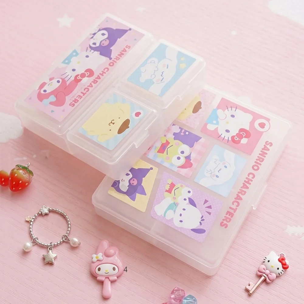 Genuine Sanrio Storage Box Kawaii Hello Kitty My Melody Portable Pill Case 3/6 Grid Clear Dust-Proof Boxex For Daily Travel Use