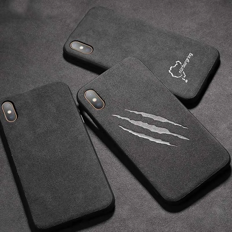 Étui de luxe avec Logo de voiture Nurburgring, pour iPhone 15 14 12 Mini 11 13 Pro Max Xs XR R 6s 7 8, marque de Sport, housse de téléphone en cuir et fourrure italienne