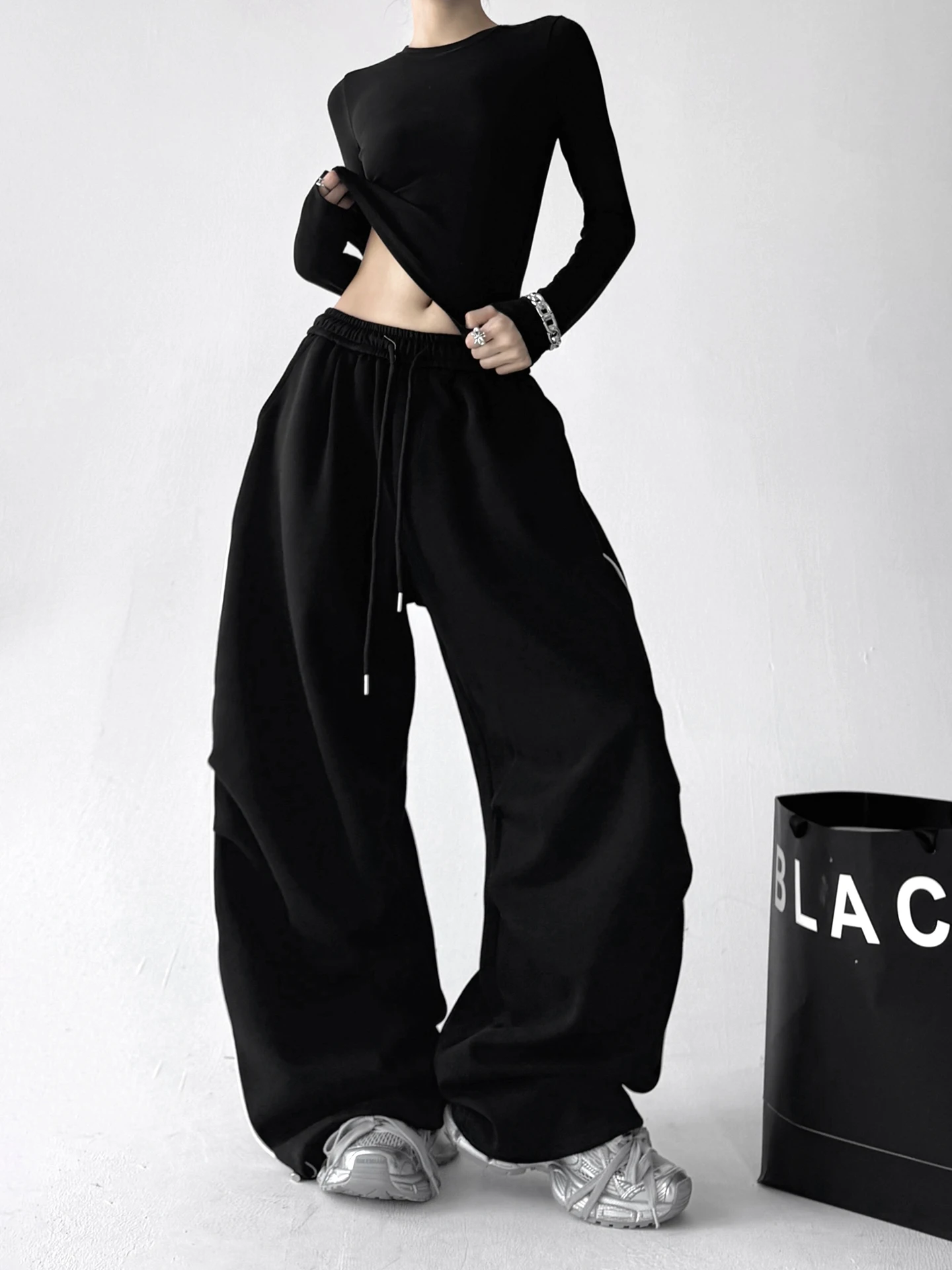 Faion ارتفاع الخصر واسعة الساق سراويل تقليدية المرأة فضفاضة تناسب التخسيس الراقية مشاعر الخريف جديد وصول السيدات السراويل