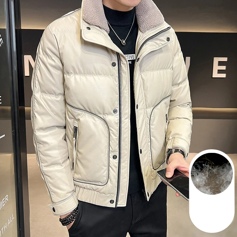 

Casual 2024 Winter Men's Warm Duck Down Jackets Outwear Loose Windproof Fur Collar Puffer Coats Solid Color Thick Padded Parkas