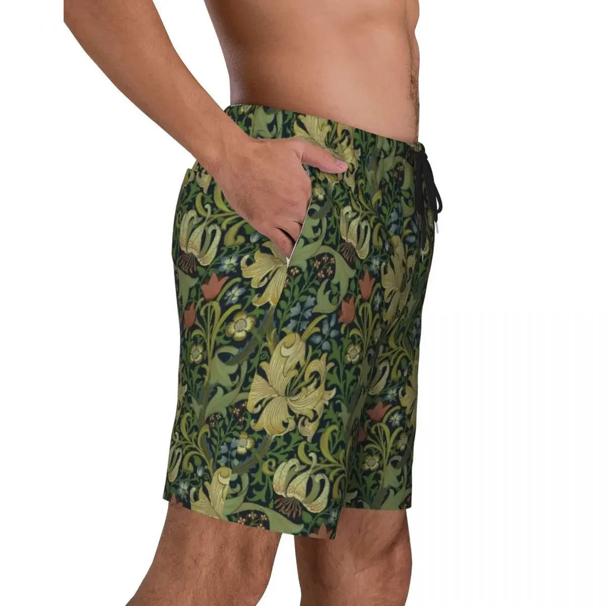 William Morris Company Board Shorts Men's Casual Beach Shorts Briefs Floral Textile Pattern Quick Dry Swim Trunks