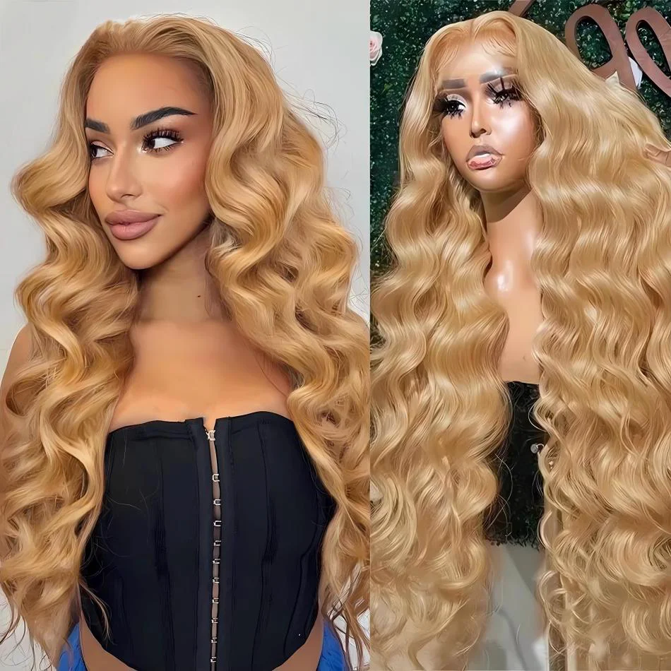 #27 Honey Blonde Wig Human Hair Body Wave Lace Front Colored Wig 13X6 13X4  Lace Frontal Preplucked Brazilian Wig For Women