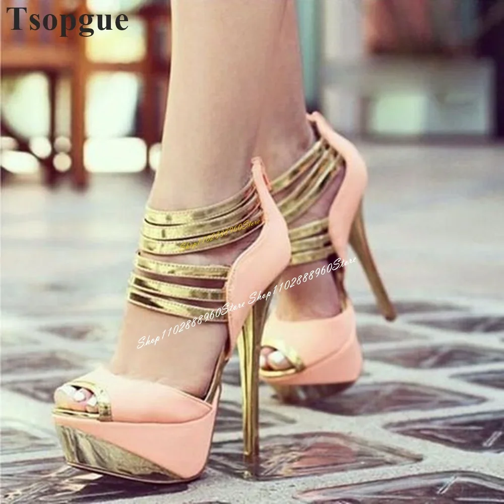 

Trending Mixed Strappy Platform Sandals Stilettos High Heel Women Shoes Back Zipper Peep Toe 2025 Fashion Zapatos Para Mujere