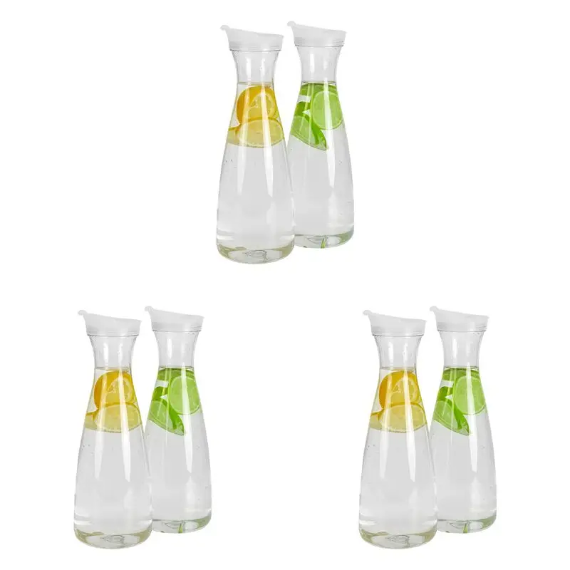 GTBL 6Pcs 1.6L Plastic Water Carafes With White Flip Tab Lids- Food Grade & Recyclable Shatterproof Pitchers - Juice Jar