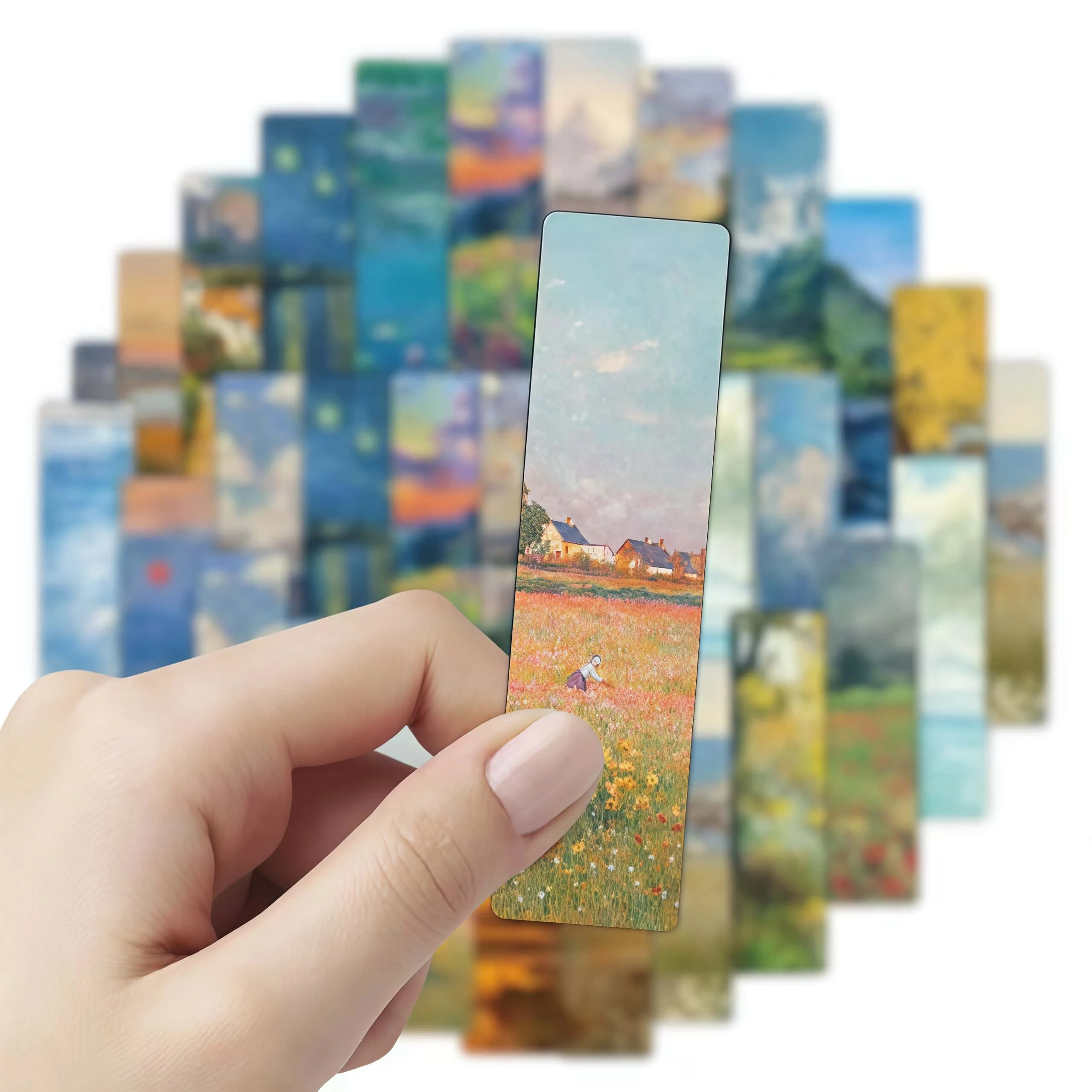 24Pcs Impressionist Landscape Bookmarks, Monet Oil Painting Page Markers for Book Lovers Reading Stationery Decor Gift
