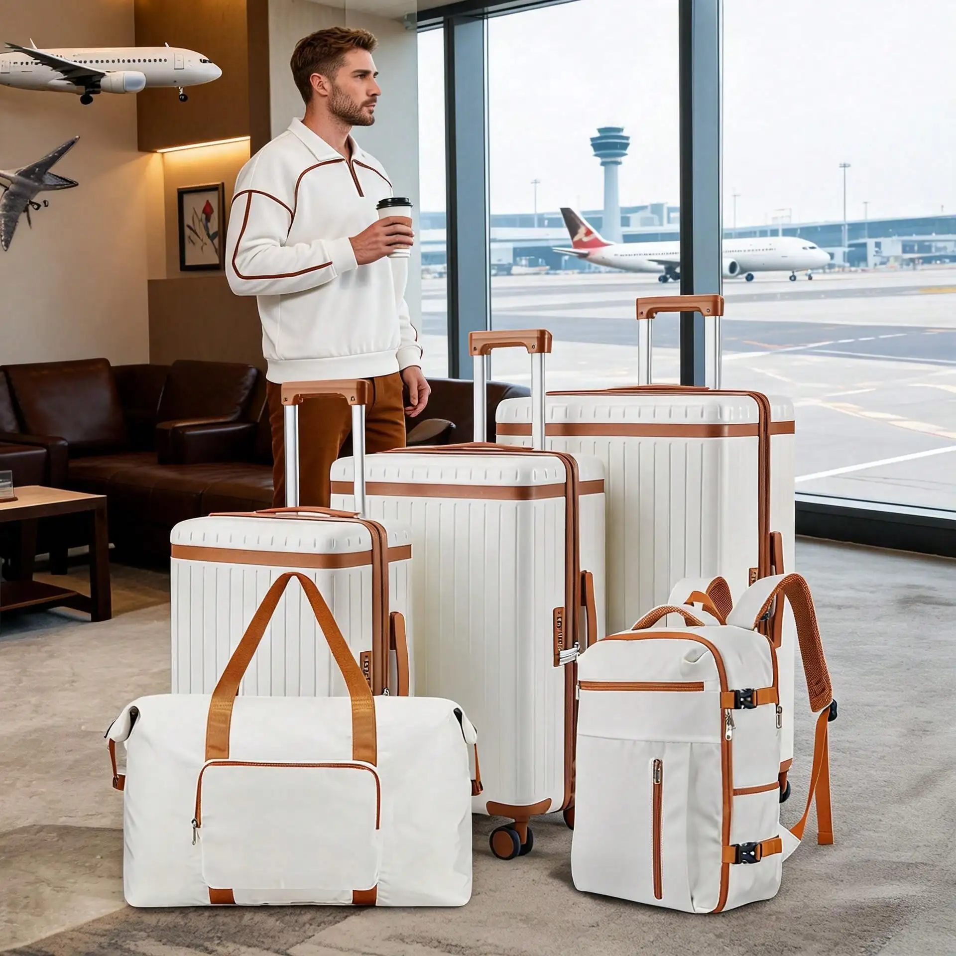 3 Pieces 20 Inch Carry On Luggage Sets, Hard Shell Suitcase With Travel Backpack & Makeup Bag, Aviation Certification TSA Lock And 360° Smooth Silent