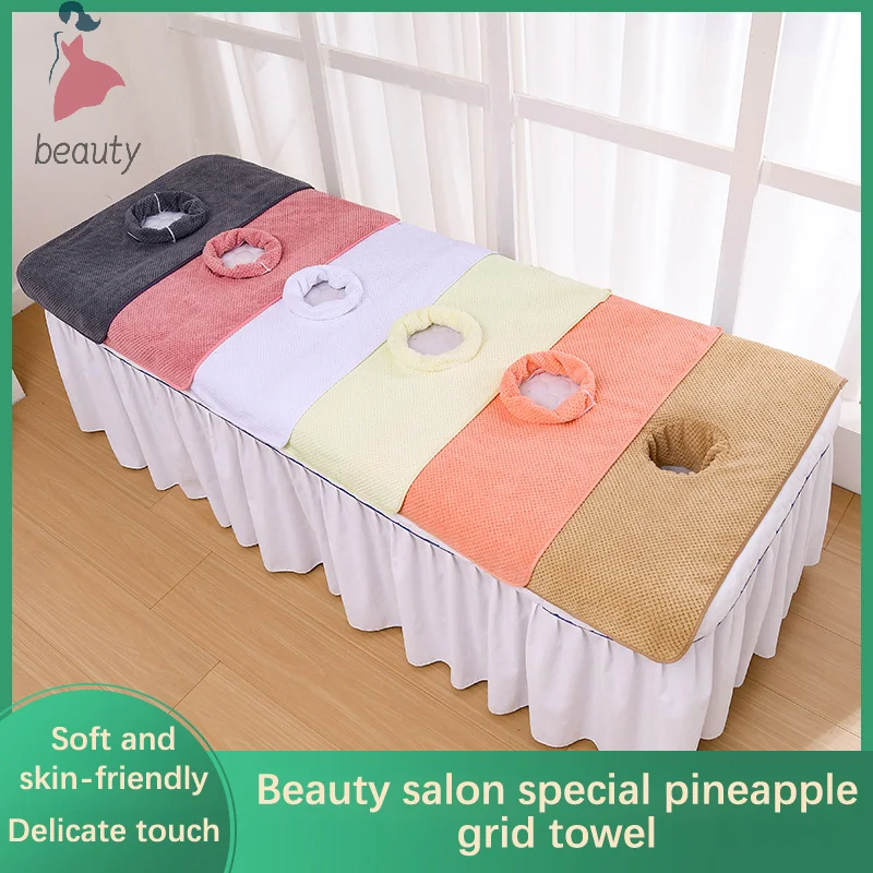 Handuk meja pijat Spa kecantikan, tebal, handuk wajah Planking, kisi nanas dengan lubang kasur, Bandana kosmetik penghangat untuk Spa