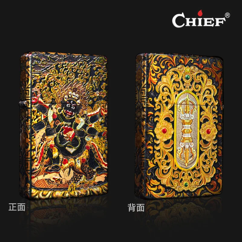 CHIEF Enamel 3D Painting Five sided Color Printing Kerosine Lighter Classic Grinding Wheel Ignition Trend Ultra thin Lighters