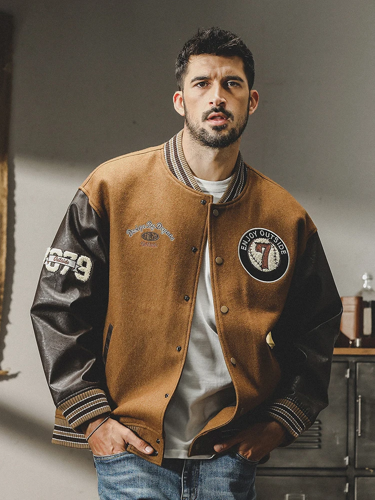 

Men's Thiened Woolen Baseball Jaet Loose Fit Faion Urban Sle Spring Autumn Cotton Blend Outerwear Youth Size