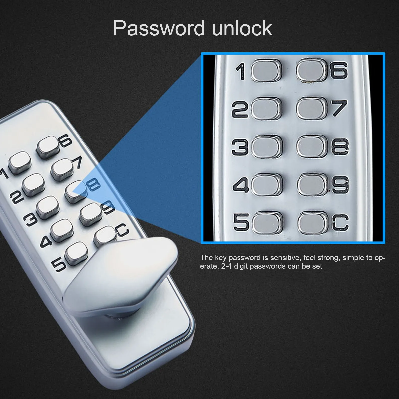 Mechanical Password Lock No Power Required Waterproof Fireproof Zinc Alloy Keyless Coded Lock Set for 30-60mm Door Thickness