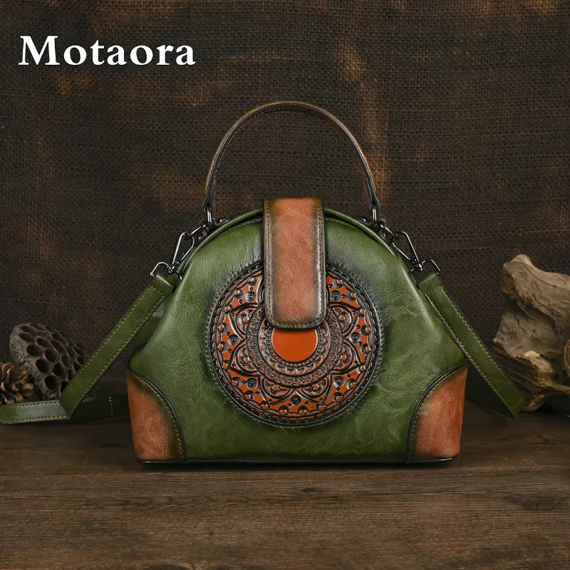 

MOTAORA Embossed Leather Crossbody Bag for Women, Hand-Dyed Vintage Tote & Clutch Purse, Adjustable Shoulder Strap Handbag 2025