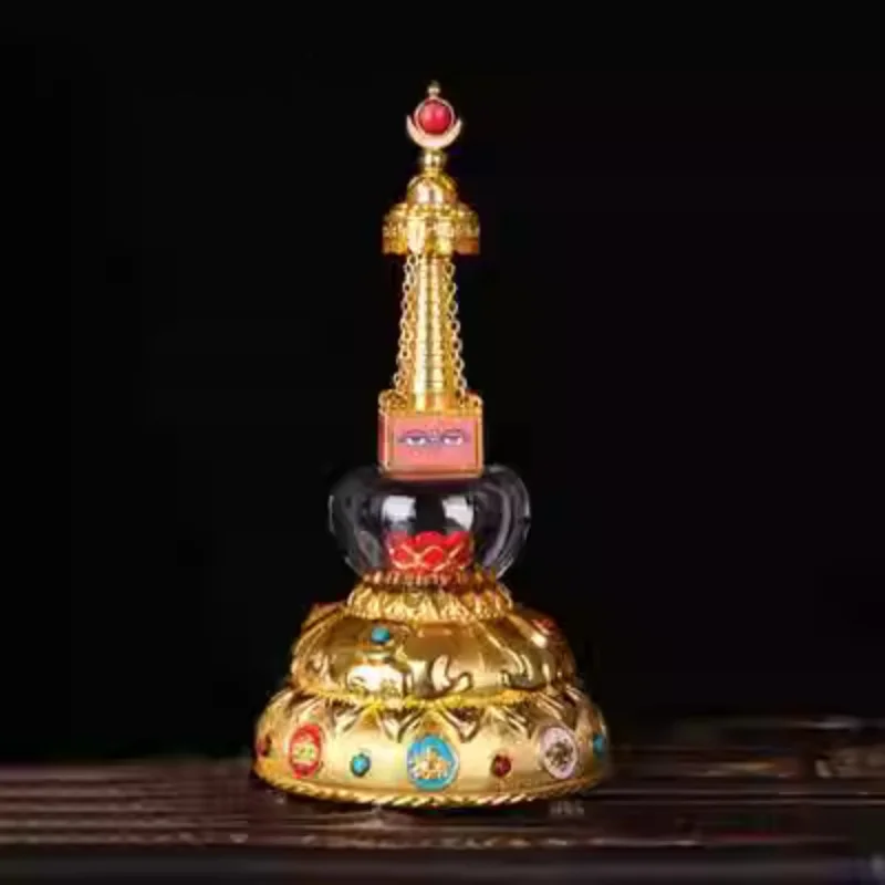 Exquisite gilded carved Buddhist pagoda offering treasures Buddhist tools faqi ornaments crystal Buddhist pagoda Desktop Decor