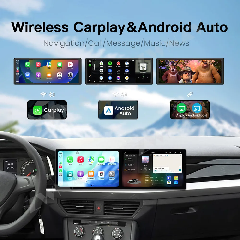 10.1+10.1 Inch Display Touch Screen For Volkswagen Bora 2019-2022 Android 15 Car GPS Navigation Carplay Car Multimedia Player