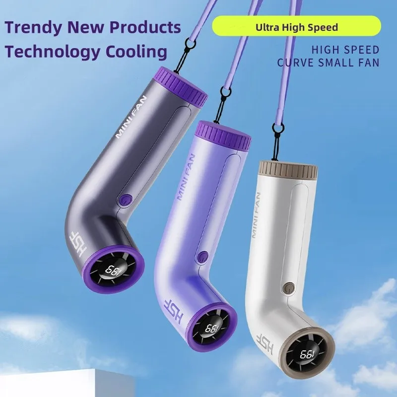 2025 New Handheld Arc Cooling Fan 199 Speed High Speed Fan Portable LED Display USB Charging Handheld Fan for Travel