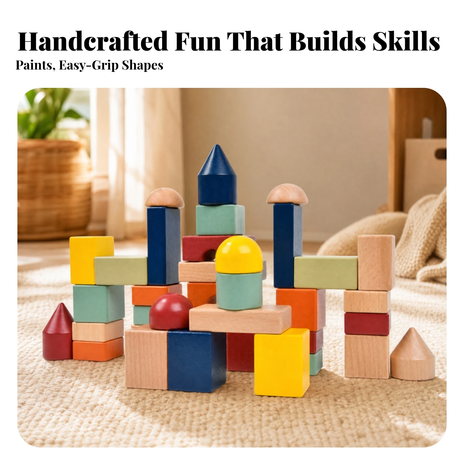 Wooden Stacking Brick Set Big Size Wooden Castle Blocks Castle Building Blocks Set Screen-Sans Écran Construction Playset