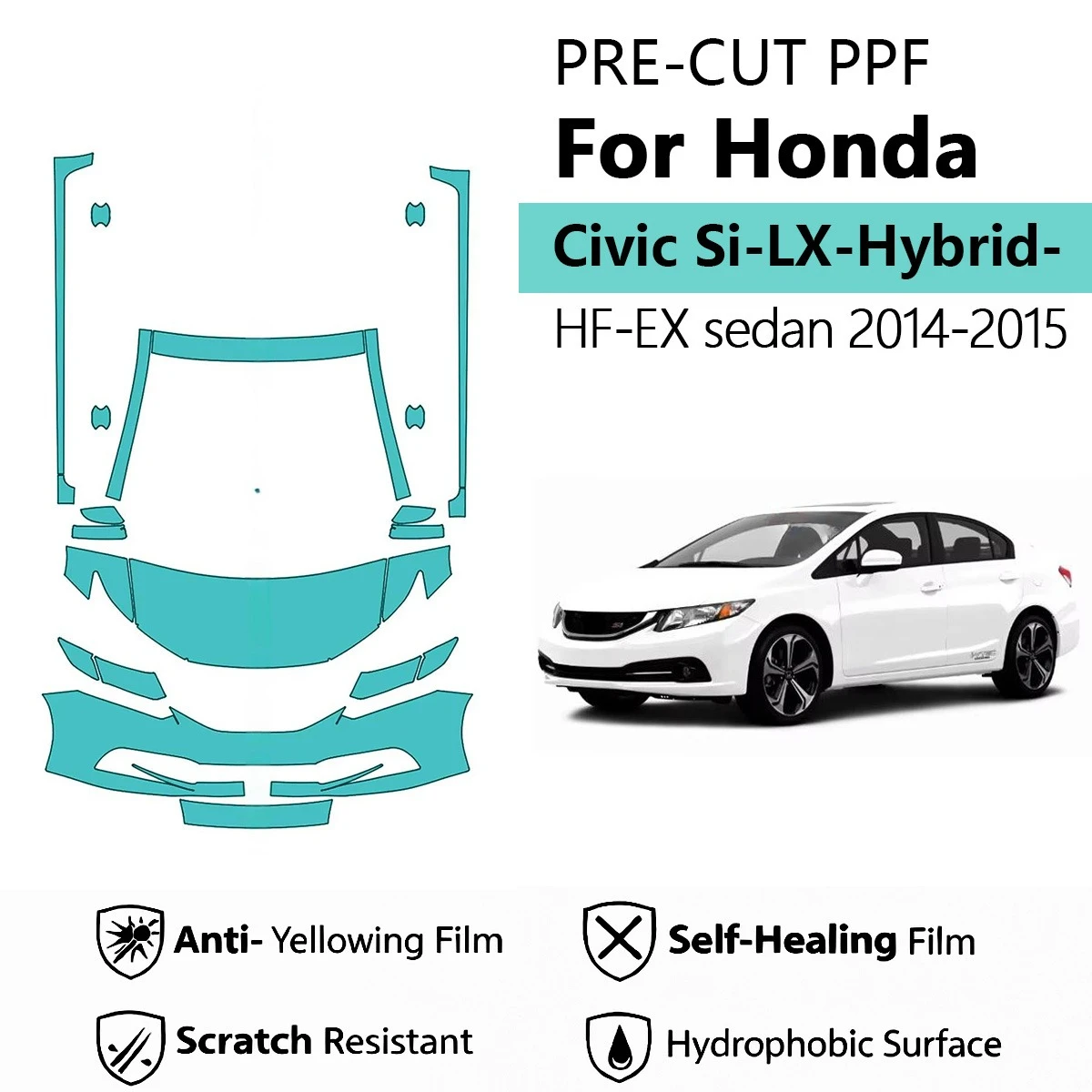 

Предварительно нарезанная прозрачная защитная пленка PPF для автомобилей Honda Civic Si-LX-Hybrid-HF-EX седан 2014-2015 годов