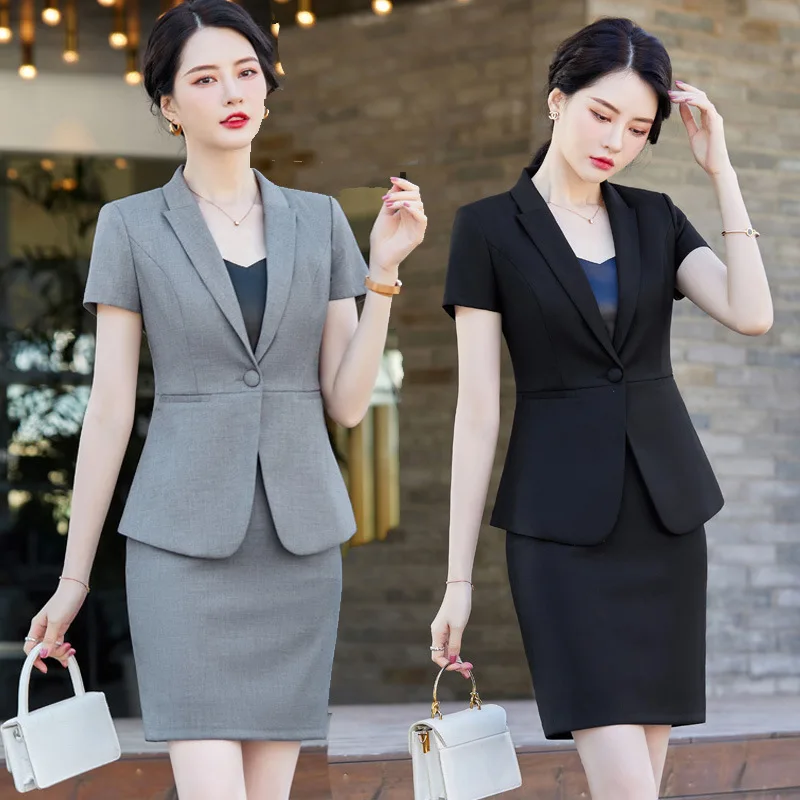 

High-End Business Wear Short Sleeve Suit Suit Female Summer Temperament Overall Hotel Manager Summer Wear Overalls Skirt Summer