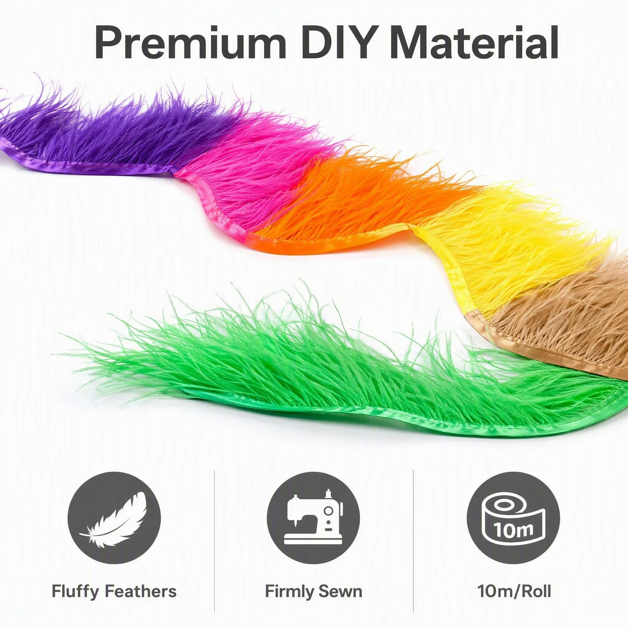 Natural Ostrich Feather Trim Fringe 8-10cm 1-10M Ribbon Wholesale DIY Crafts Sewing Costume Clothing Wedding Dress Decoration