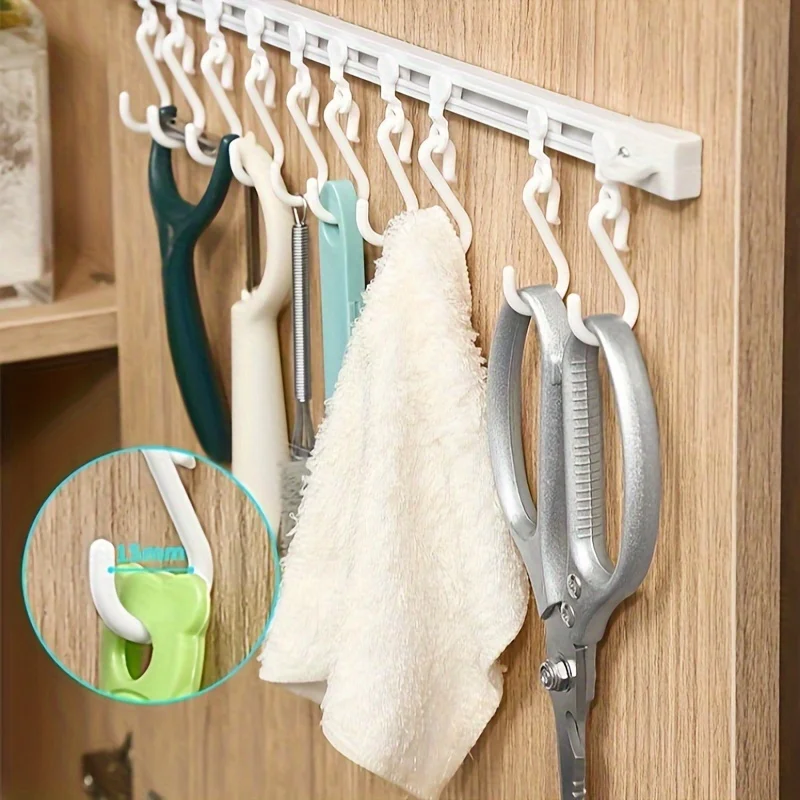 1/2/5Pcs Sliding Track Hook Rail, Adjustable Kitchen Utensil Hanging Rail, Cabinet Door Hanging Organizer