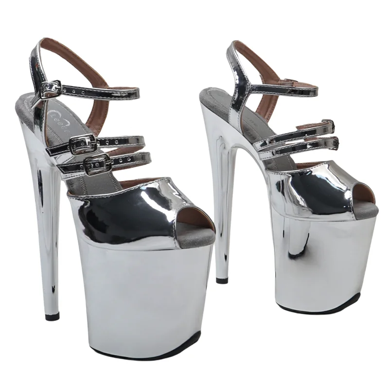 Leecabe 20cm/ 8inches Shiny PU Small Open Toe Fashion Transparent Platform High Heel Stripper Heel Pole Dance Sandals Shoes