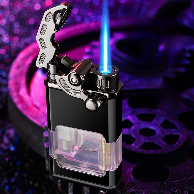 

New Luminous Lighter Transparent Fuel Silo Windproof Open Flame Lighter Metal Blue Fire Cigarette Lighters & Smoking Accessories