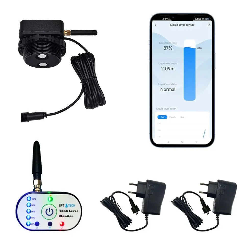 Remote WiFi Ultrasonic Water Level Sensor, Real‑Time Tank Level Indicator & Water Level Alarm