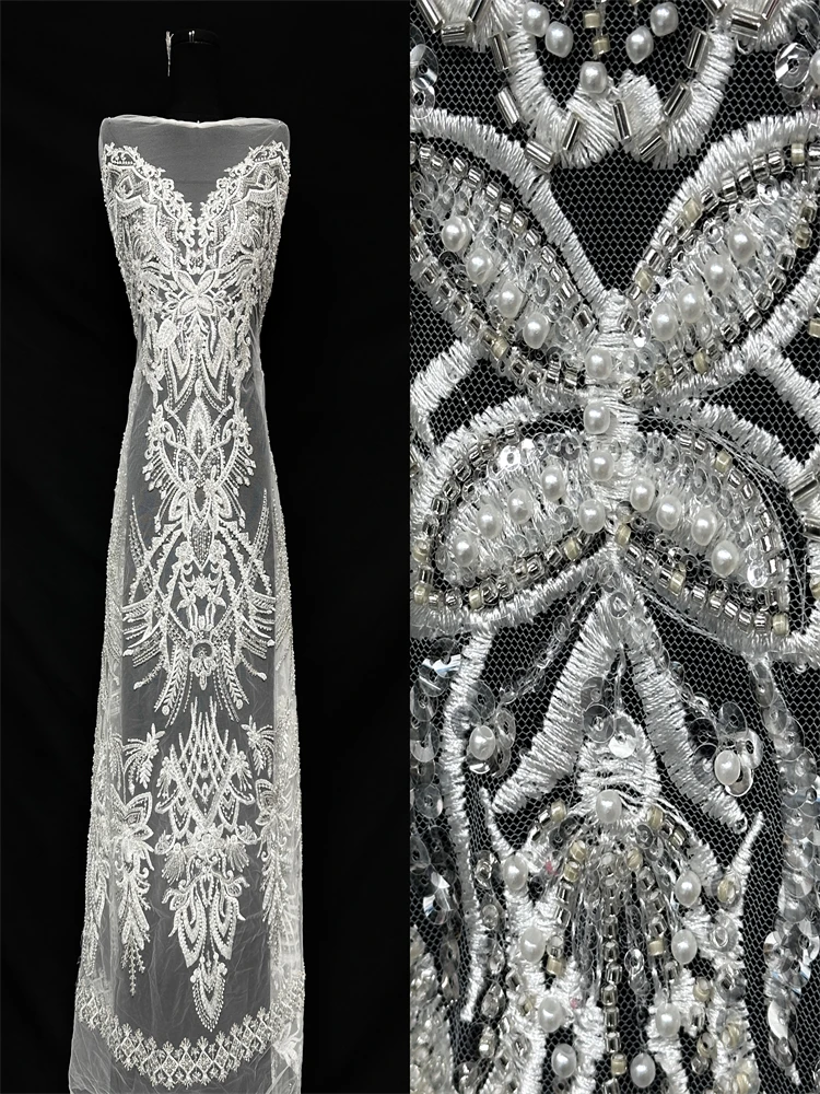 

African Beaded Lace Fabric 2026 High-Quality Lace Nigerian French Sequined Mesh Lace Fabric for Wedding Party Dresses