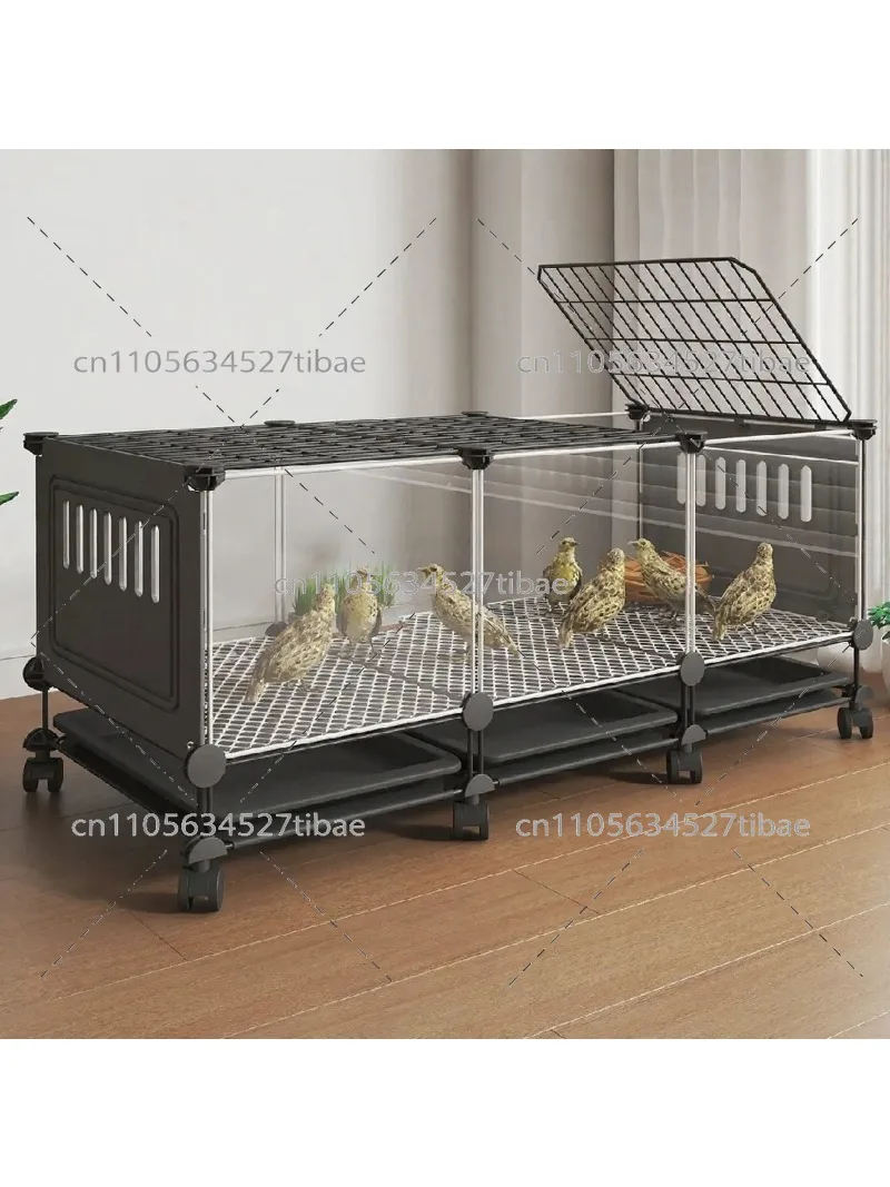 Premium Quail Cage with Pulley Droppings Tray - Indoor Large Chicken Coop Protecting Chicks Feet Mesh Predator Proof Secure Run