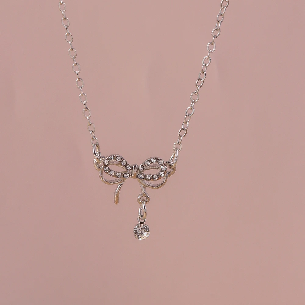 Aihua Korea Design Rosa Zirkon Kristall Bowknot Halsketten Mode Temperament Schlüsselbein Kette für Frauen Mädchen Trendy Schmuck Geschenke – Detail 2