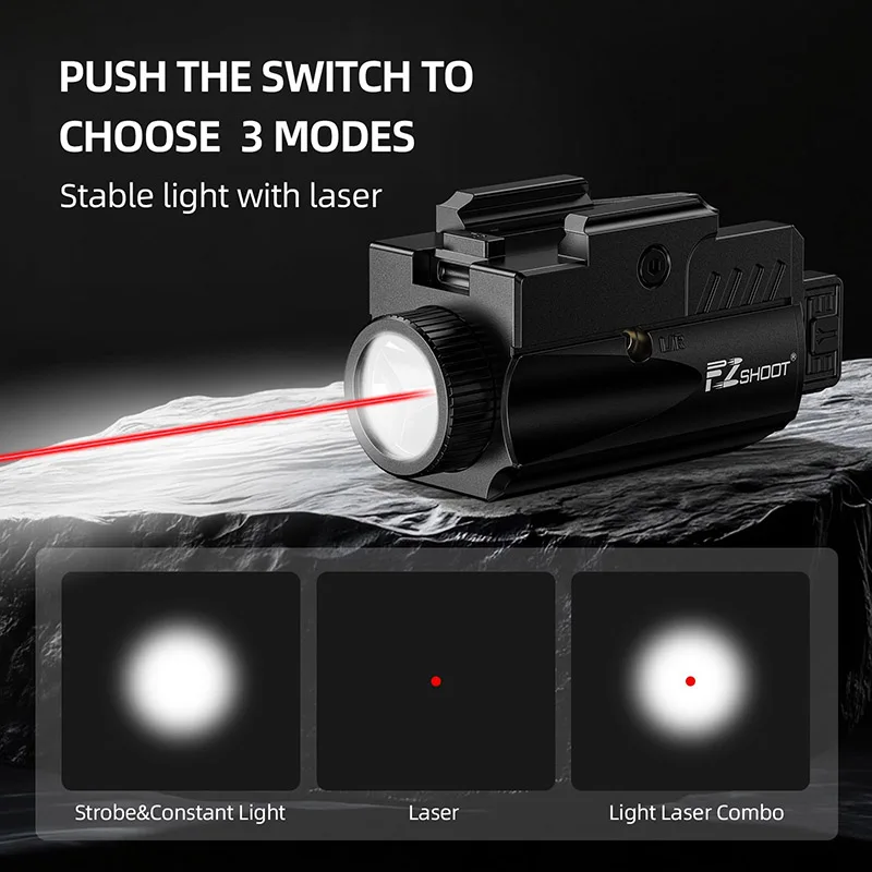 

1000 Lumens Hunting Light Laser Combo Rechargeable Flashlight with Red Laser Beam Slid Rail Compatible with G-lock and Picatinny