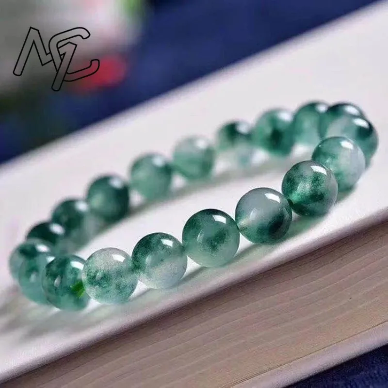 Natürliches Smaragd-Jade-Armband mit 8–13 mm großen Perlen, elastischer Armreif, Charm-Schmuck, Modeaccessoires, handgeschnitztes Glücksamulett für Frauen, Geschenk