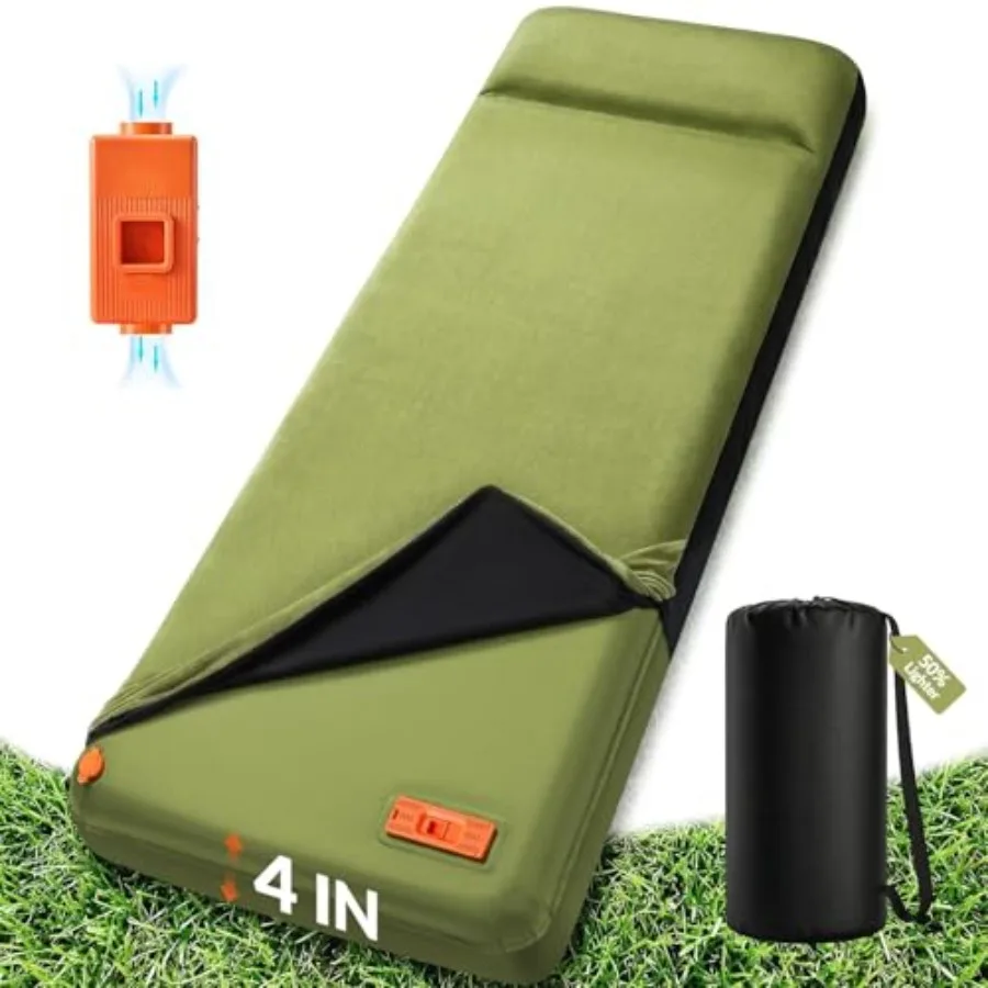 

Self Inflating Sleeping Pad with Electric Pump 4" Ultra-Thick Memory Foam Camping Pad 4 Season Camping Mattress Pad with Remova