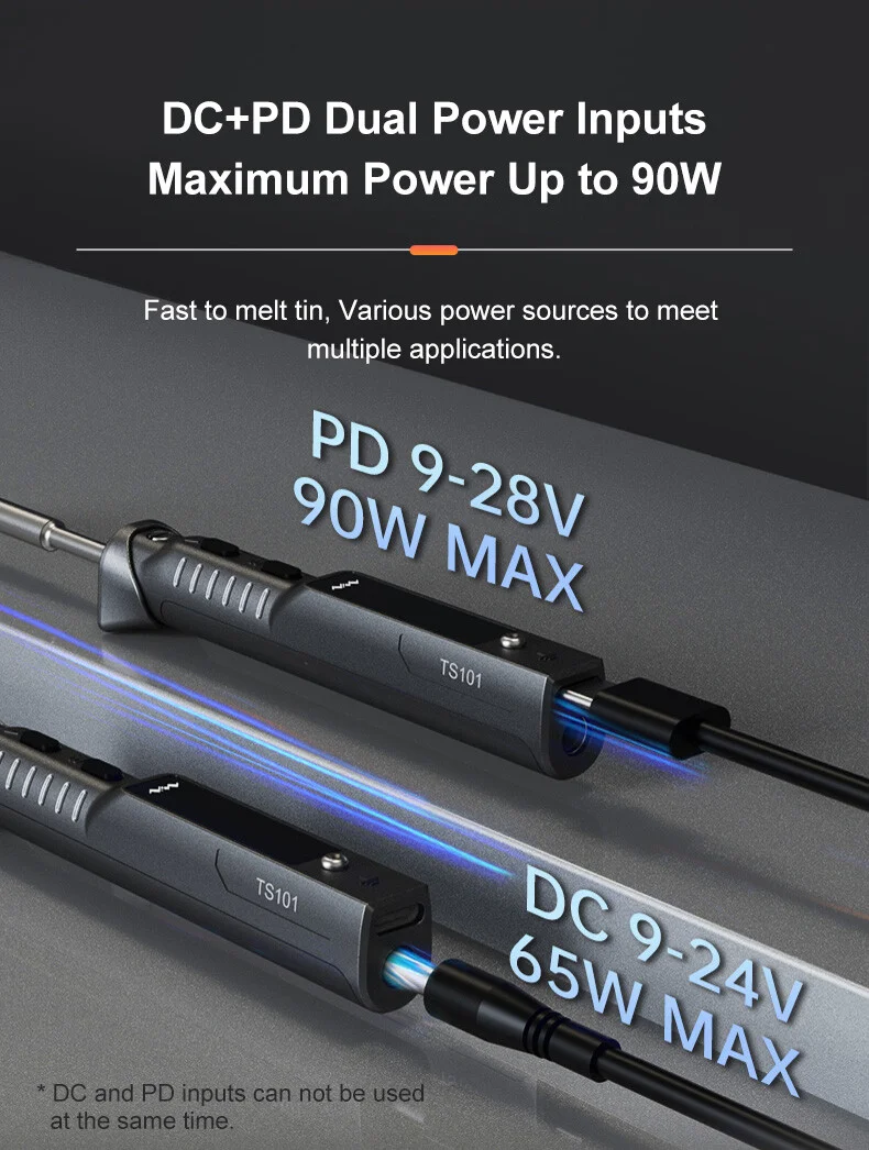Miniware TS101 Digital Soldering Iron With B2/BC2/I Tips Kit PD/DC Power 50℃ - 400℃ Temperature Control LCD Programable Display