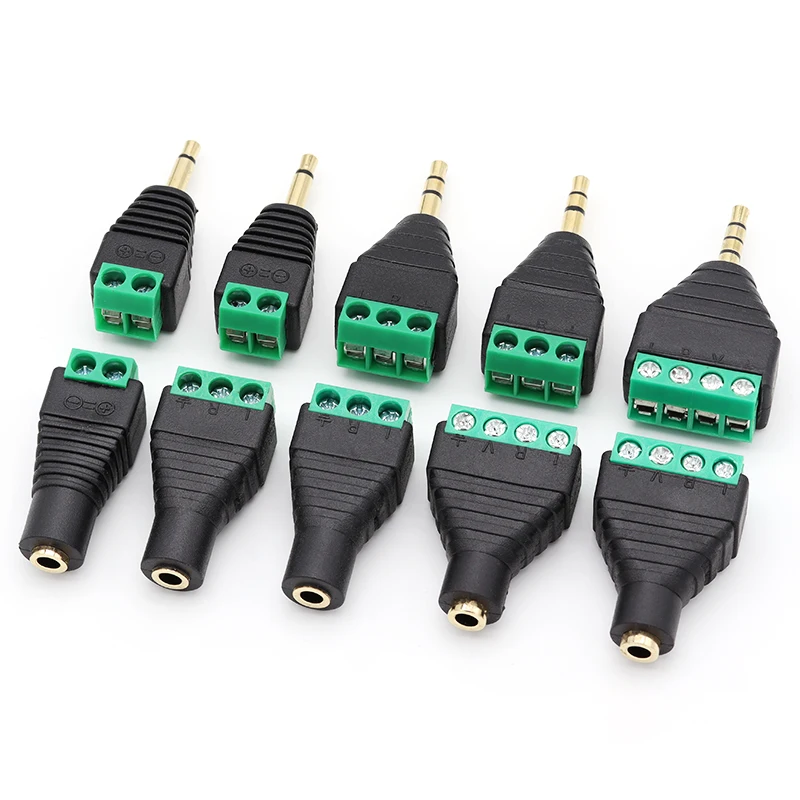 1-10PCS 3.5mm Earphone Audio Jack 3.5mm 2/3/4 Pole Connector Stereo Adapter AUX Audio Mono Channel Plug to Screw Terminal DIY