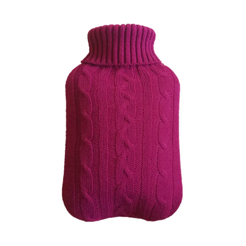 Large Natural Rubber 2L Hot Water Bottle Bag Warm Faux Fur Fleece Knitted Cover