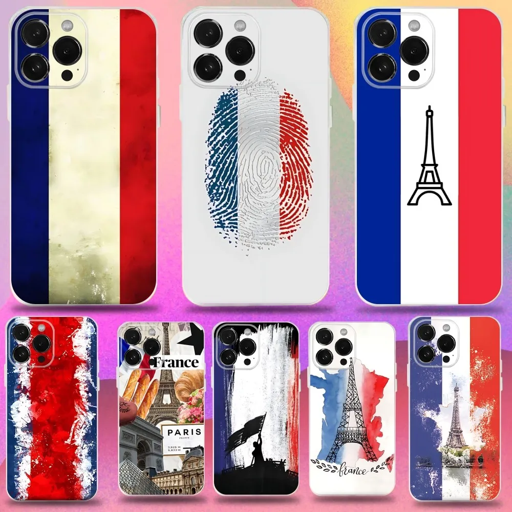 

France Flag Print Phone Case For iPhone 16,15,14,13,12,11 Pro,Max,Plus,X,XS,XR,SE,Mini Transparent Silicone Soft