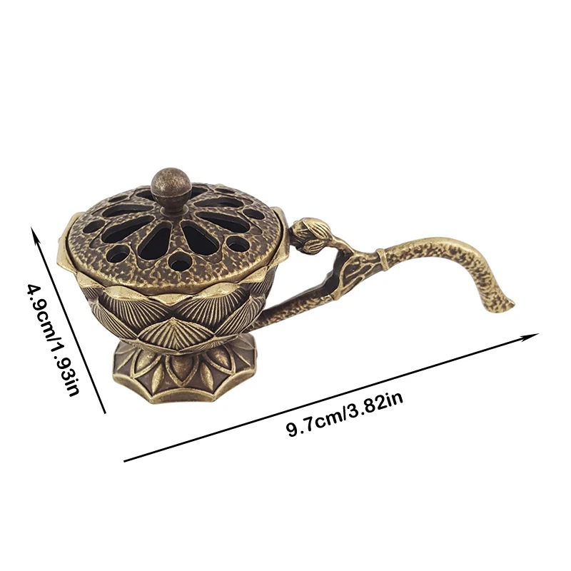 Bruciatore di incenso di loto in metallo ciotola porta incenso con manico Yoga meditazione decorazioni per la casa bruciatore di incenso in lega di stile antico