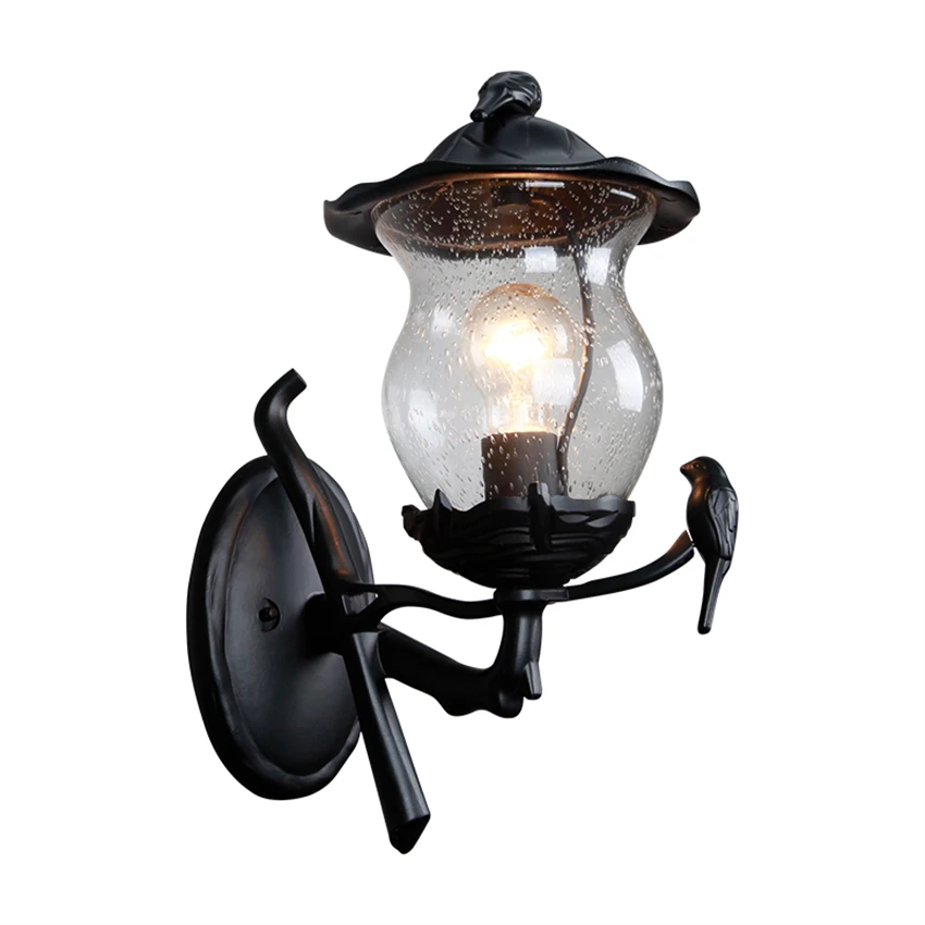 European black outdoor wall lamps waterproof room balcony lamp aisle pastoral country bird sconces lights pure aluminum lighting