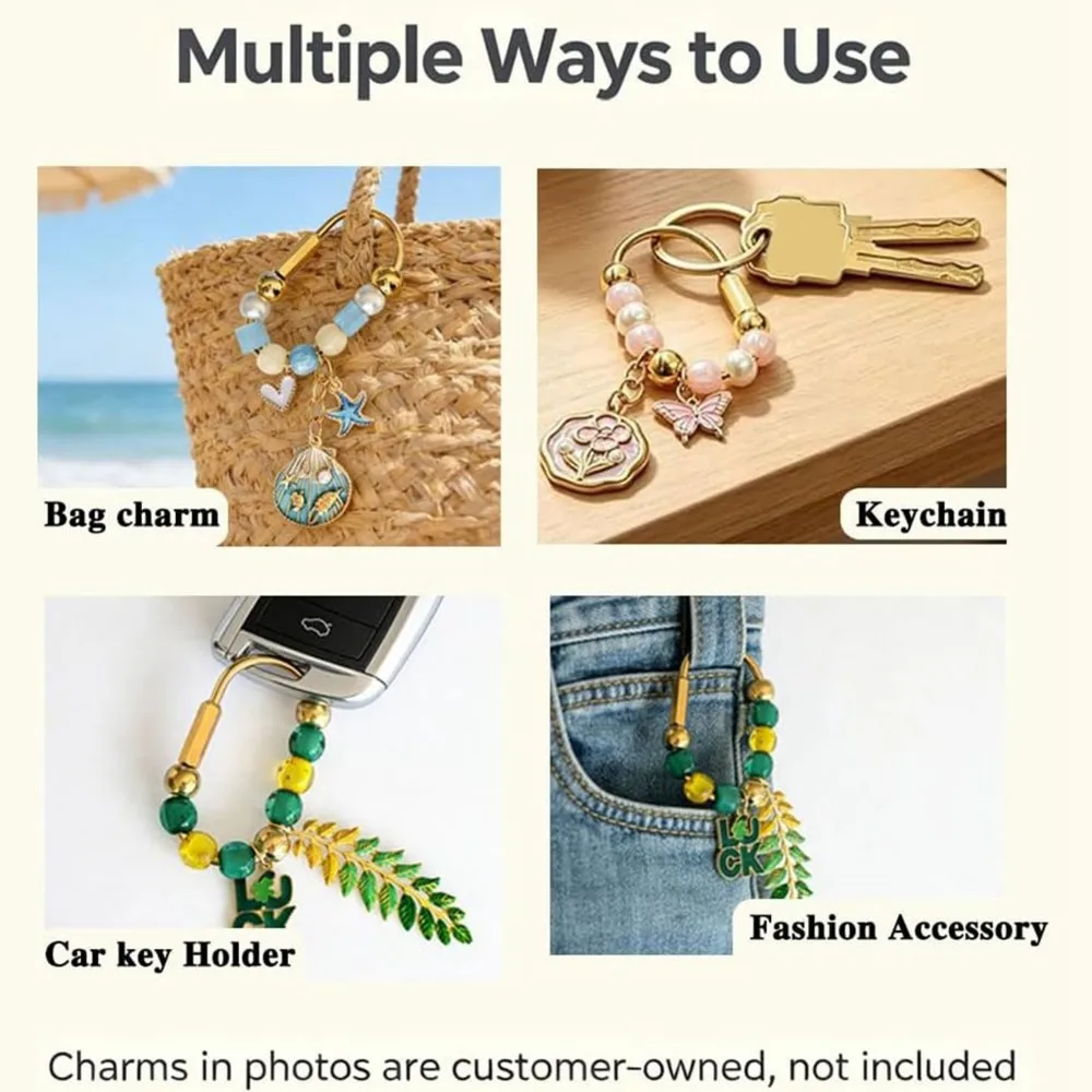 Carabiner Bead and Bag Charm Kit, Large Hole Beads for Carabiner, DIY Bag Charm Assorted Beads Kit for Keychain Crafts