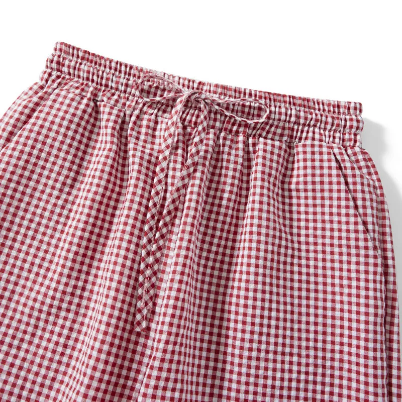 WPNAKS-pantalones de pierna ancha para mujer, ropa informal holgada, elástica, a cuadros, con bolsillos, para verano y otoño