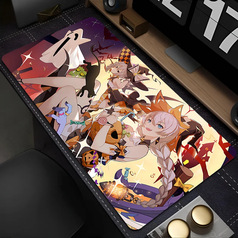 Tapis de souris pour ordinateur portable, Anime, accessoires de bureau, clavier en caoutchouc h-honkai Impact, 3 tasses, doux, grand tapis de bureau