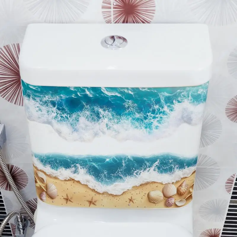 Ocean Wave Toilet Sticker Realistic Ocean Beach Pattern Waterproof Easy Install Floor Decal for Bathroom Home Decor